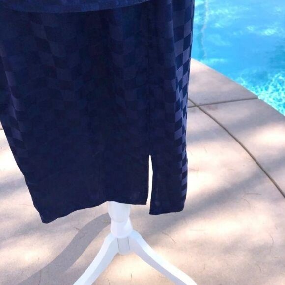 Pure Argenti Skirt Blouse Scarf Set Womens Size 10 Navy Checkerboard Pattern - Picture 6 of 16